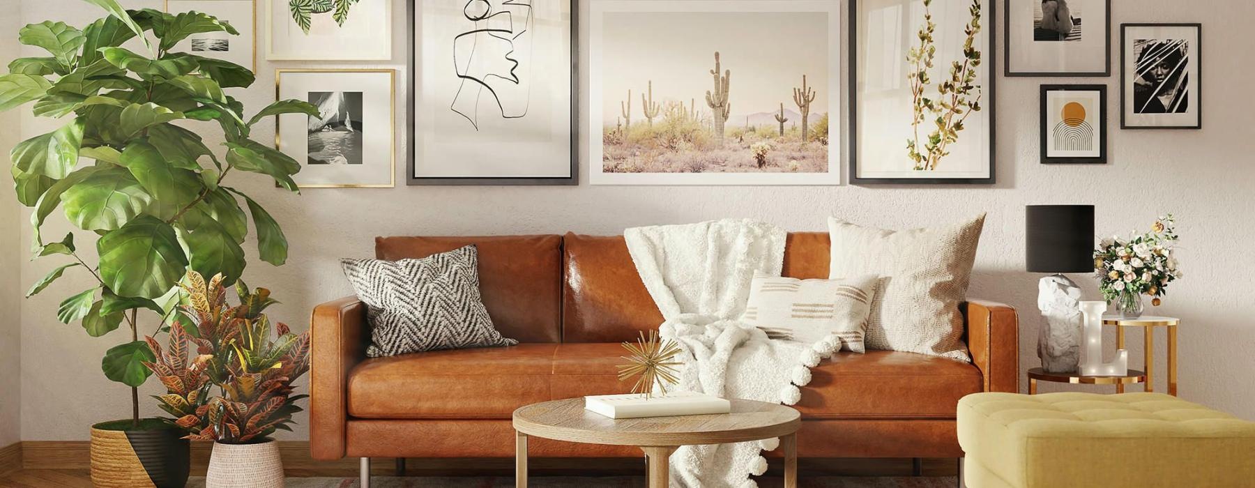 a living room with a couch and a table